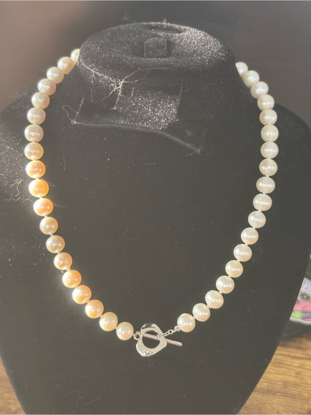 Lustrous White & Cream Pearl Necklace with Silver Toggle Clasp